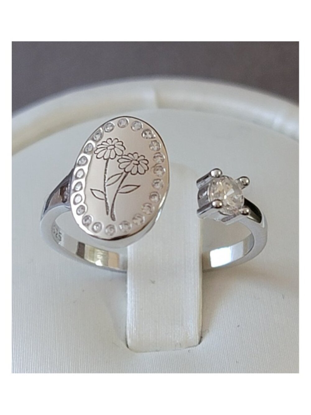 Daisy Floral Adjustable Ring S925 Sterling Silver CZ NWT
